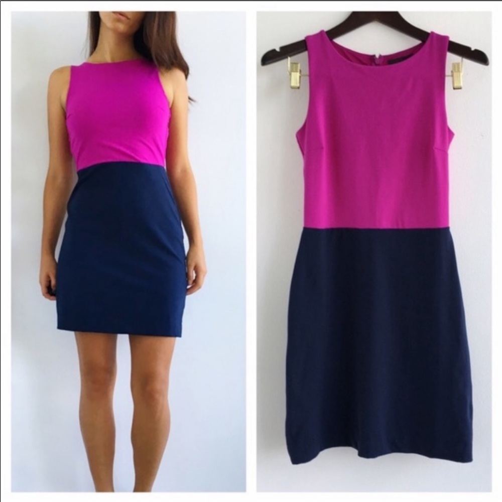 Cynthia Rowley Magenta and Navy Colorblock Dress